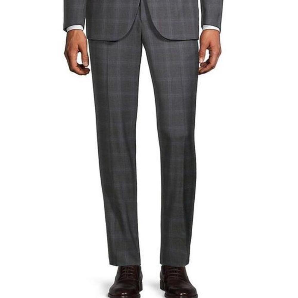 Ted Baker Jake Classic Fit Shadow Plaid Wool Pants Trousers Grey - Size 38